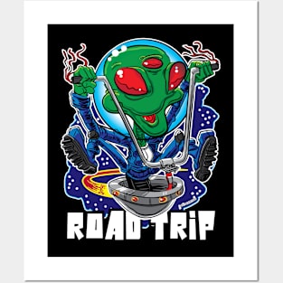 Road Trip Alien UFO with Handlebars Posters and Art